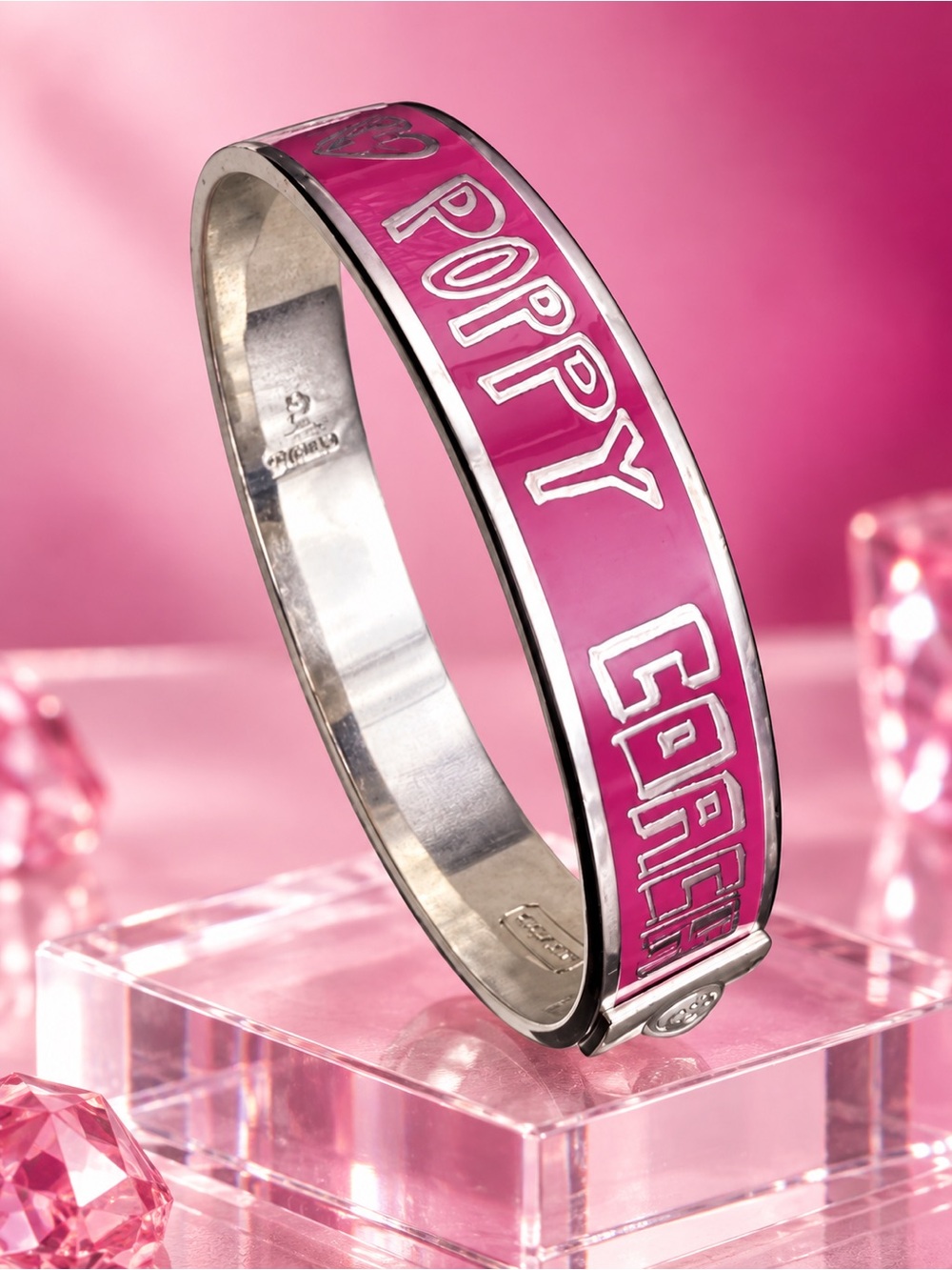 Coach Poppy est 1941  Y2K Pink Fuchsia Enamel Silver Bangle Bracelet